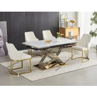 Кухонный стол Signal Hermes II 160-240/90 (эффект белого мрамора/золотой)