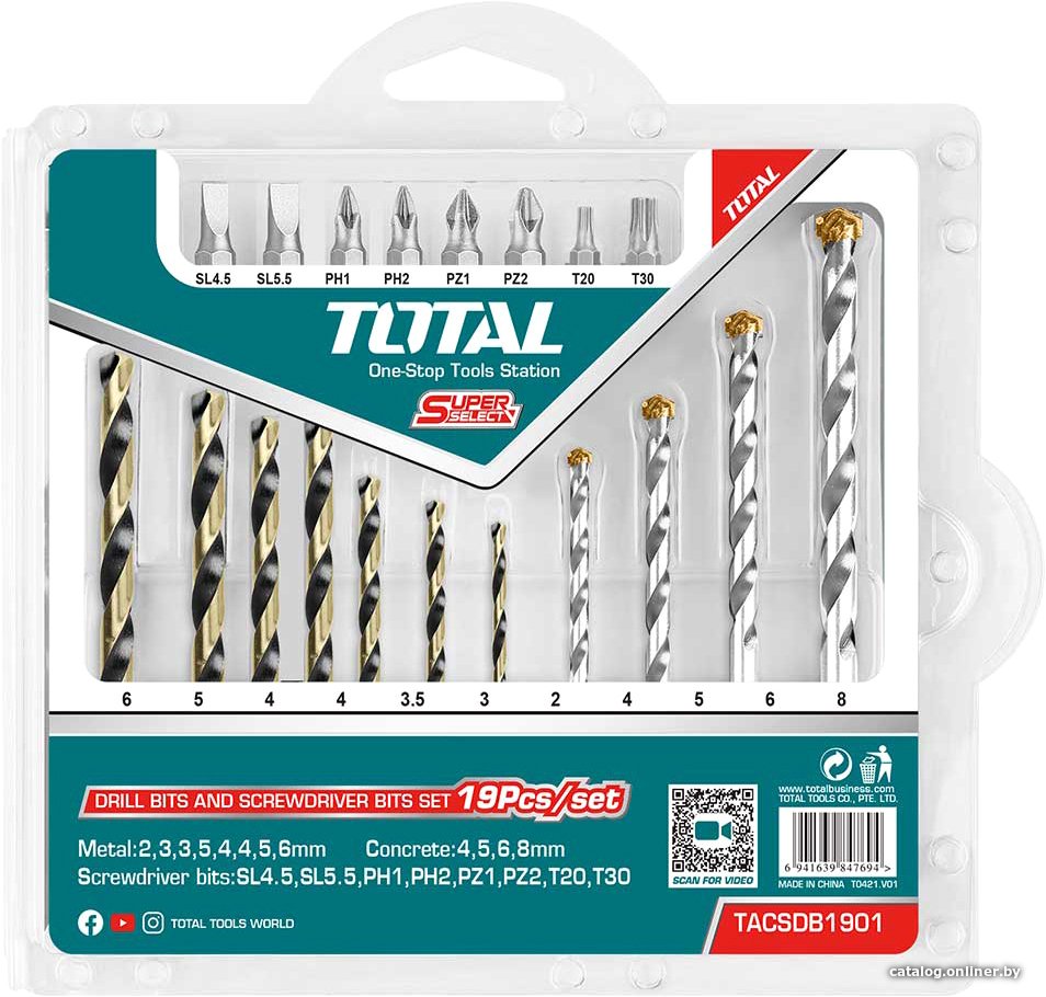 Набор бит и сверл Total TACSDB1901 (19 шт)