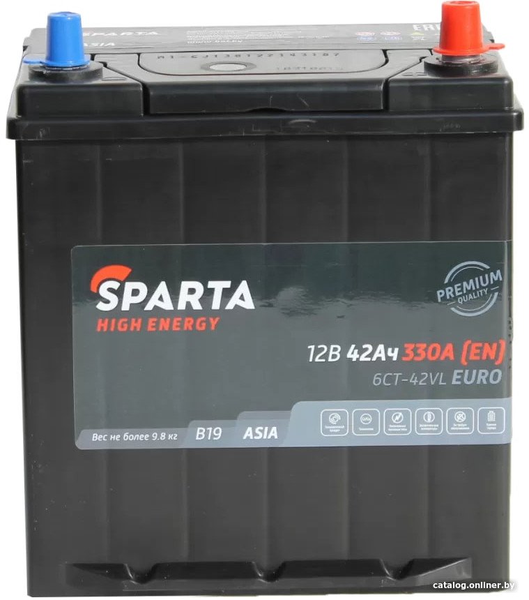 Автомобильный аккумулятор Sparta High Energy Asia 6СТ-42 Рус 330A (42 А·ч)
