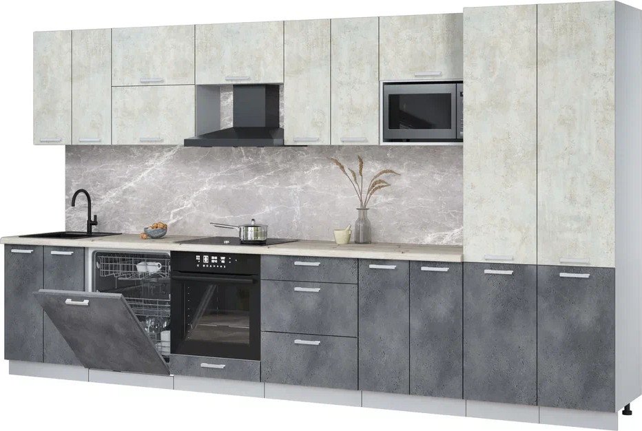 

Готовая кухня Интерлиния Мила Лайт 3.8-ПМ2 (бетон лайт/бетон портленд/бискайская сосна)