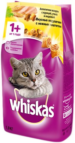 

Сухой корм для кошек Whiskas Аппетитное ассорти с курицей, уткой и индейкой 1.9 кг