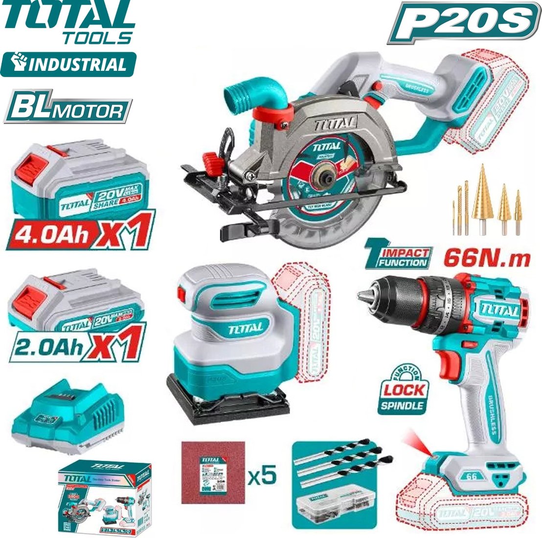 

Total TOSLI241193 (циркулярная пила, шуруповерт, шлифмашина, 2 АКБ)