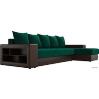 Угловой диван Лига диванов Дубай 105802 (правый, велюр/экокожа, зеленый/коричневый)