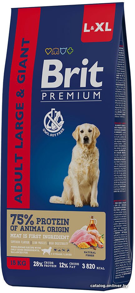 Сухой корм для собак Brit Premium Dog Adult Large and Giant для взрослых собак крупных и гигантских пород с курицей 15 кг