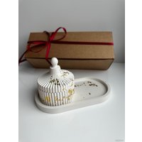 Декоративная шкатулка Gentle Art Декоративный набор из гипса бело-золотой (шкатулка+овальный поднос)