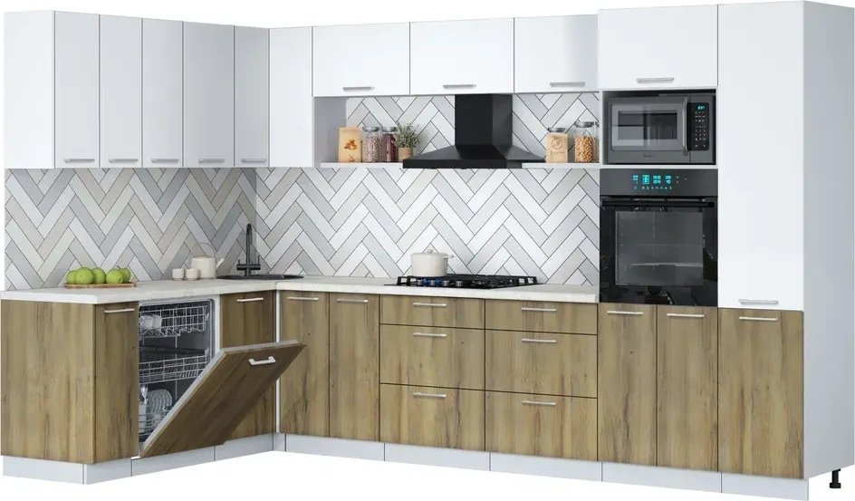 

Готовая кухня Интерлиния Мила Gloss 1.896х3.38 (дуб вотан/белый/опал светлый)