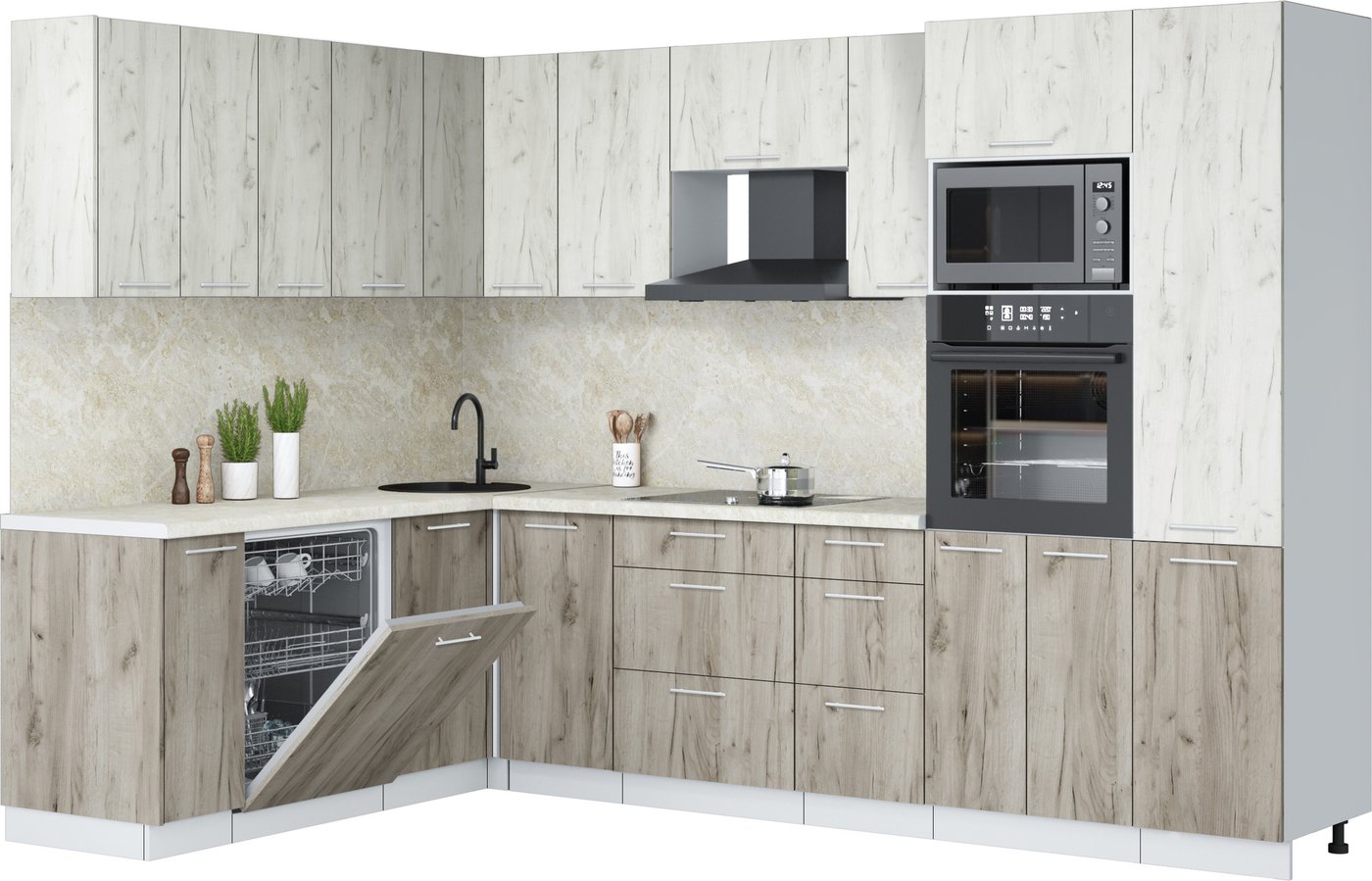 

Готовая кухня Интерлиния Мила Лайт 1.896х2.98 (дуб белый/дуб серый/опал светлый)