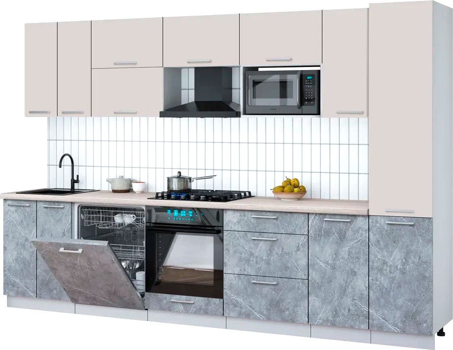 

Готовая кухня Интерлиния Мила Gloss 3.2-ПМ2 (керамика/кашемир/травертин серый)