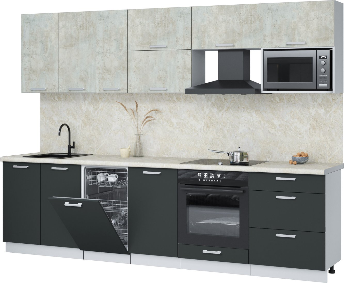 

Готовая кухня Интерлиния Мила Лайт 2.9-ПМ4 (бетон лайт/антрацит/опал светлый)