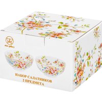 Набор салатников Elan Gallery Яблоневый цвет на голубом + Яблоневый цвет на белом 420786