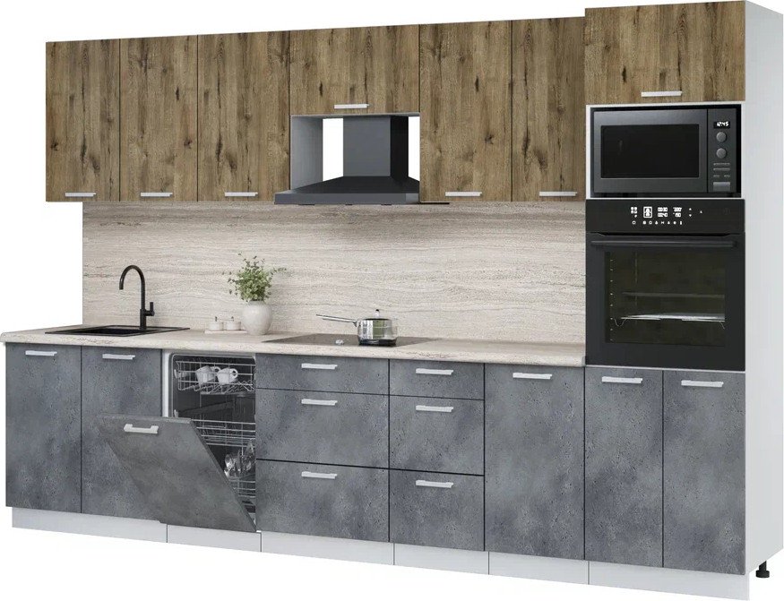 

Готовая кухня Интерлиния Мила Лайт 3.25-ПМ3 (дуб веллингтон/бетон портленд/травертин серый)