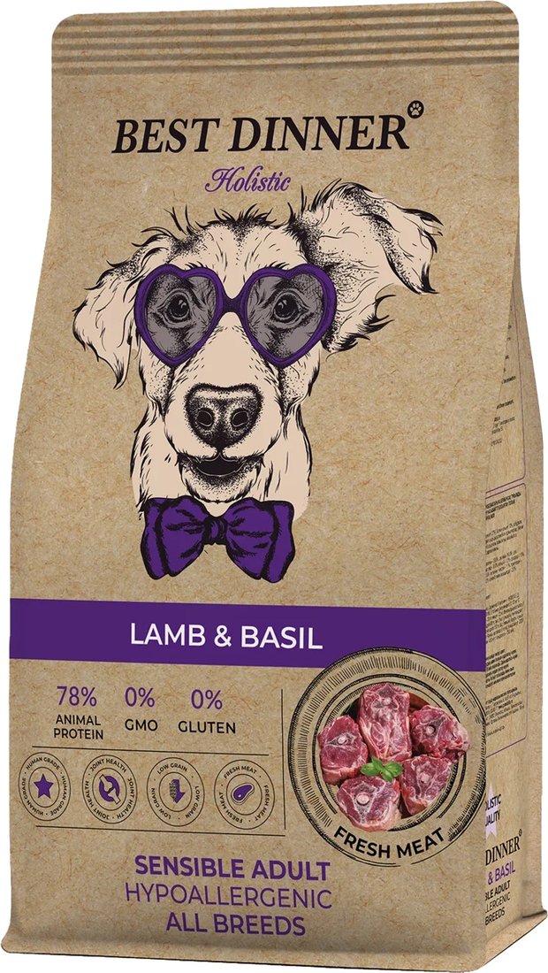 

Сухой корм для собак Best Dinner Holistic Adult Sensible Hypoallergenic Medium&Maxi Lamb&Basil (3 кг)