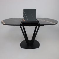 Кухонный стол Listvig Merlin 110-150х75 (МДФ+HPL-пластик черный Sahara Noir/черный)