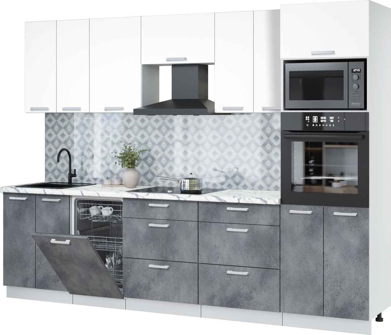 

Готовая кухня Интерлиния Мила Лайт 2.85-ПМ3 (белый платинум/бетон портленд/белый гранит)