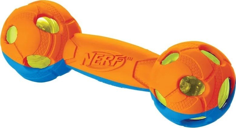 

Игрушка для собак Nerf Гантель двухцветная светящаяся 35170