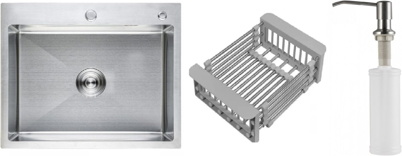 Кухонная мойка Schtoff Best Premium Silver 6050 + коландер KR-1 GREY + дозатор SD-1 SILVER