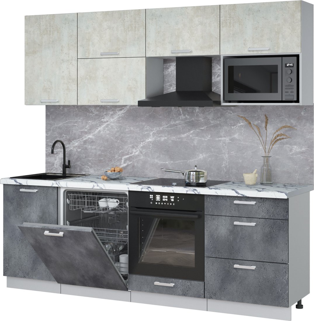 

Готовая кухня Интерлиния Мила Лайт 2.3-ПМ2 (бетон лайт/бетон портленд/белый гранит)