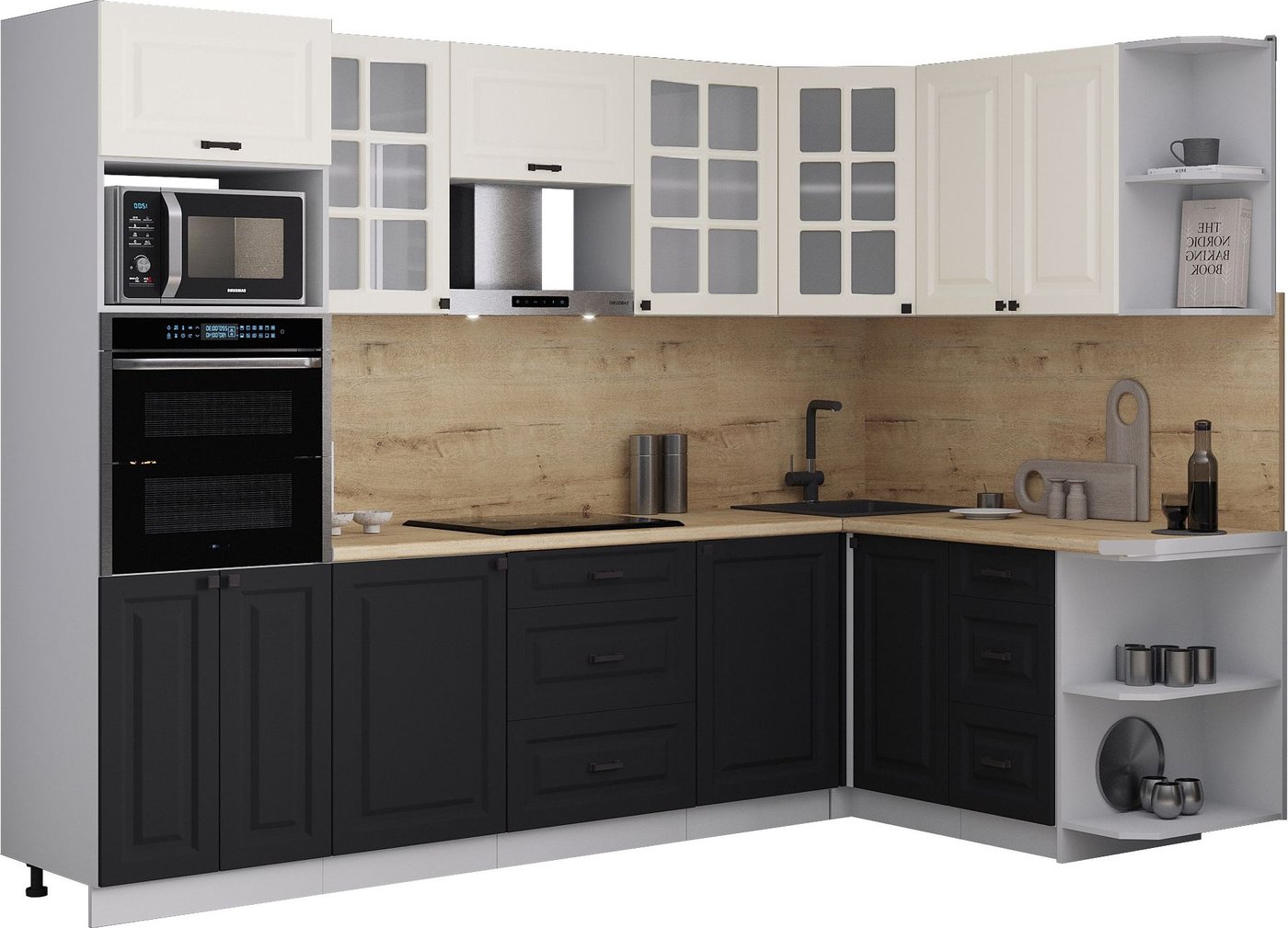 

Готовая кухня Интерлиния Мила Деко 1.68x2.8 PR (черный/белый/дуб бунратти)