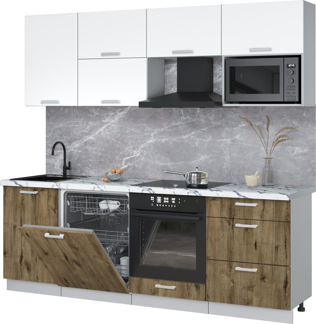 

Готовая кухня Интерлиния Мила Лайт 2.3-ПМ2 (белый платинум/дуб веллингтон/белый гранит)