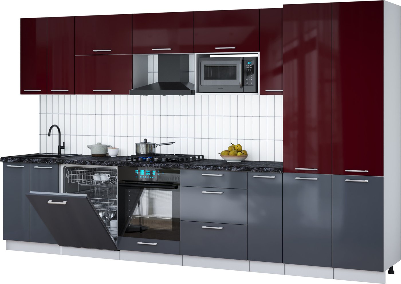 

Готовая кухня Интерлиния Мила Gloss 3.5-ПМ2 (асфальт глянец/бордовый глянец/кастилло темный)