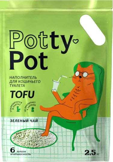 

Наполнитель для туалета Potty-Pot Тофу Зеленый чай 2.5 кг (6 л)