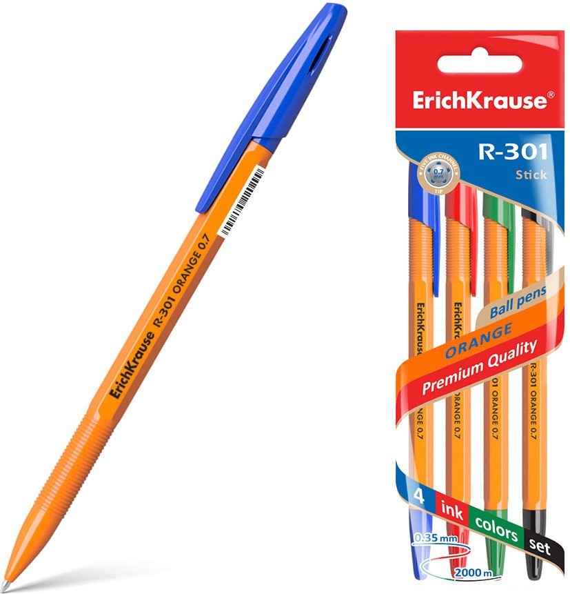 

Набор шариковых ручек Erich Krause R-301 Orange Stick ассорти 44594 (4 шт)