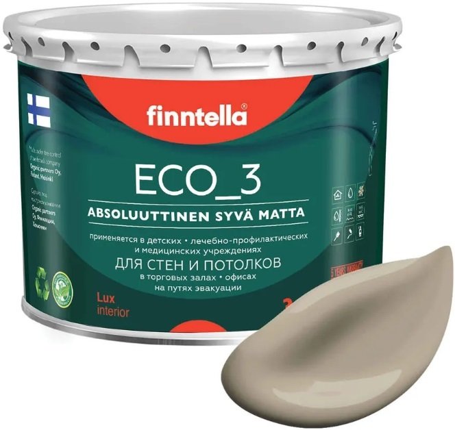 

Краска Finntella Eco 3 Wash and Clean Taos F-08-1-3-LG151 2.7 л (бежевый хаки)