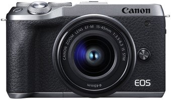 Беззеркальный фотоаппарат Canon EOS M6 Mark II Kit 15-45mm + EVF-DC2 (серебристый)