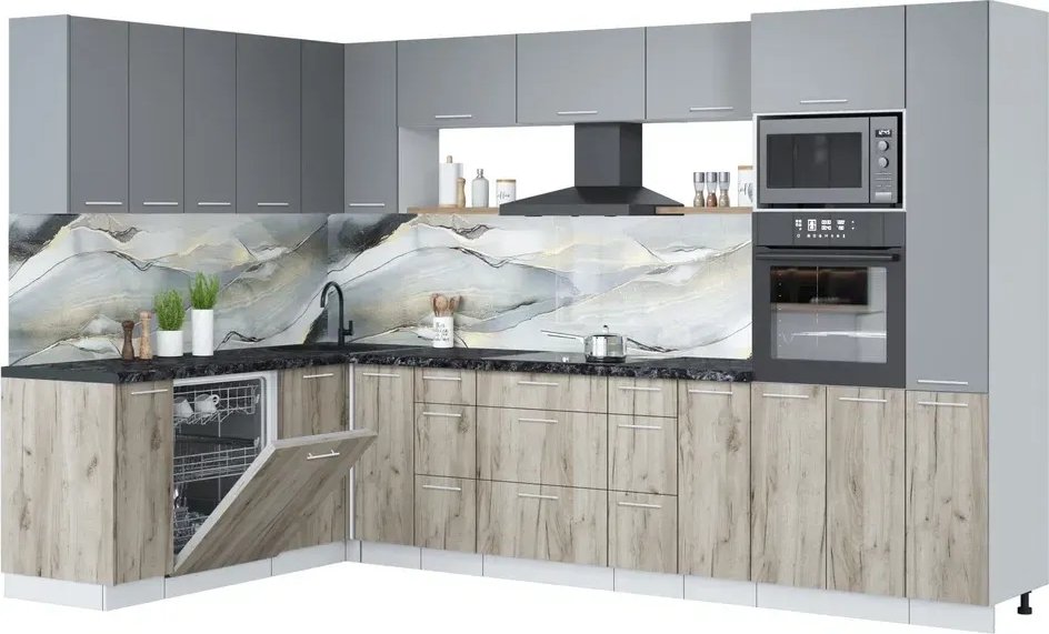 

Готовая кухня Интерлиния Мила Лайт 1.896х3.28 (серебро/дуб серый/кастилло темный)