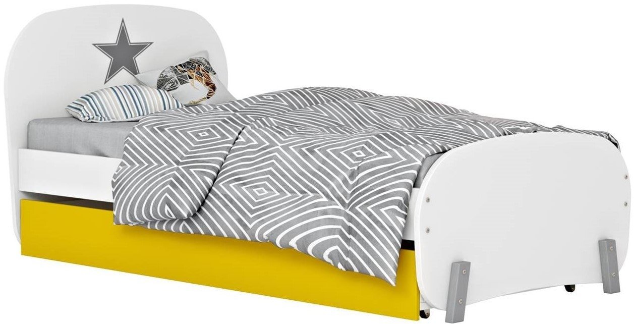 

Кровать Polini Kids Mirum 1915 190x90 (с ящиком, белый/желтый)