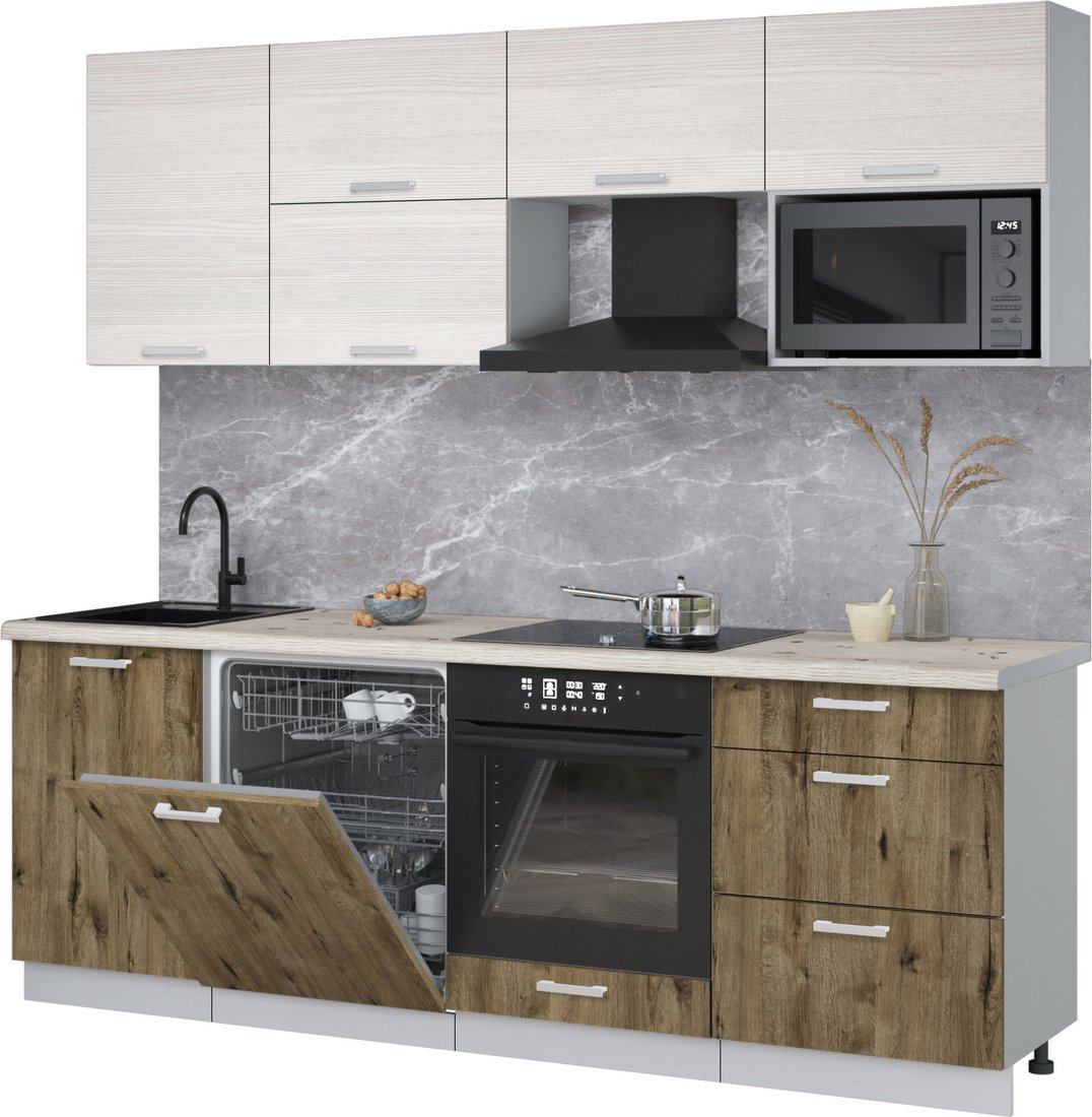 

Готовая кухня Интерлиния Мила Лайт 2.3-ПМ2 (вудлайн кремовый/дуб веллингтон/бискайская сосна)