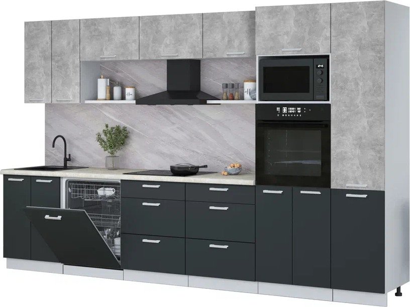 

Готовая кухня Интерлиния Мила Лайт 3.4-ПМ1 (бетон/антрацит/опал светлый)