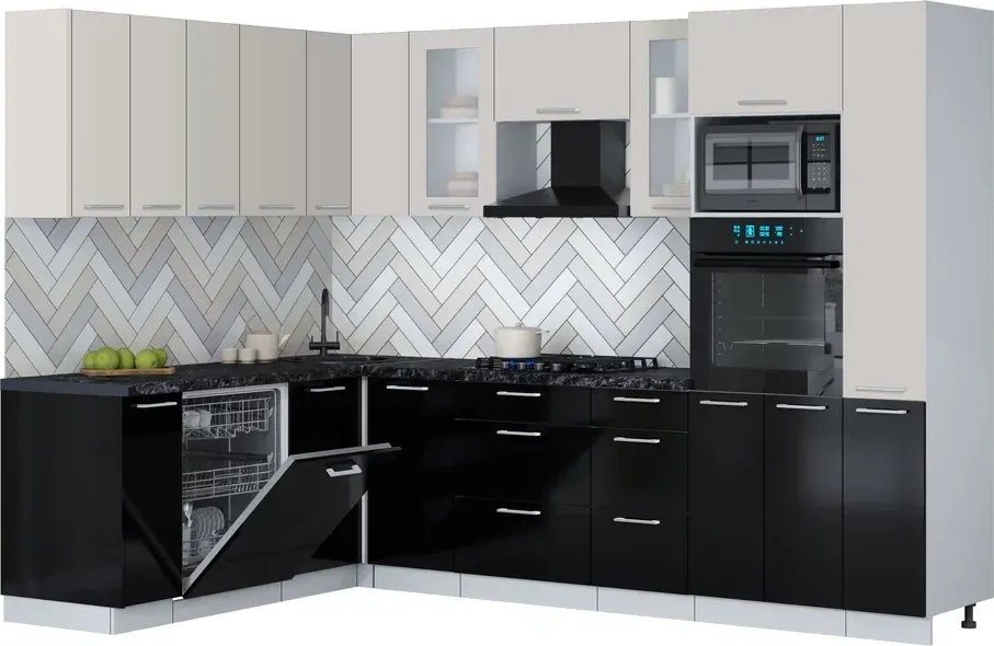 

Готовая кухня Интерлиния Мила Gloss 1.896х2.88 (черный глянец/кашемир/кастилло темный)