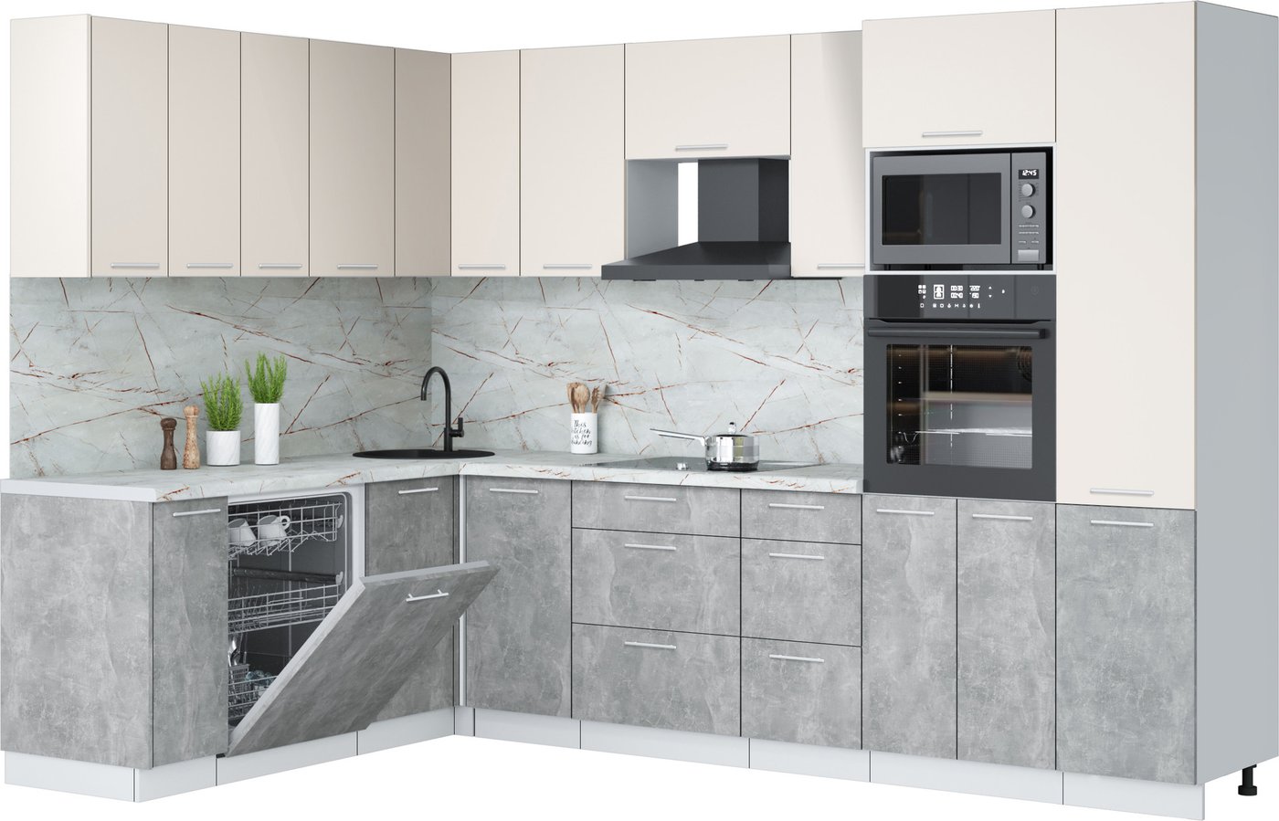 

Готовая кухня Интерлиния Мила Лайт 1.896х2.98 (персидский жемчуг/бетон/серый каспий)