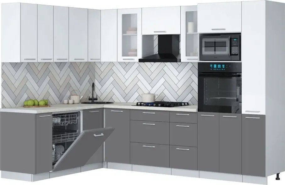 

Готовая кухня Интерлиния Мила Gloss 1.896х2.88 (серый/белый/опал светлый)