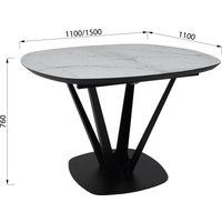 Кухонный стол Listvig Merlin 110-150х75 (МДФ+HPL-пластик белый Monte Belo/черный)