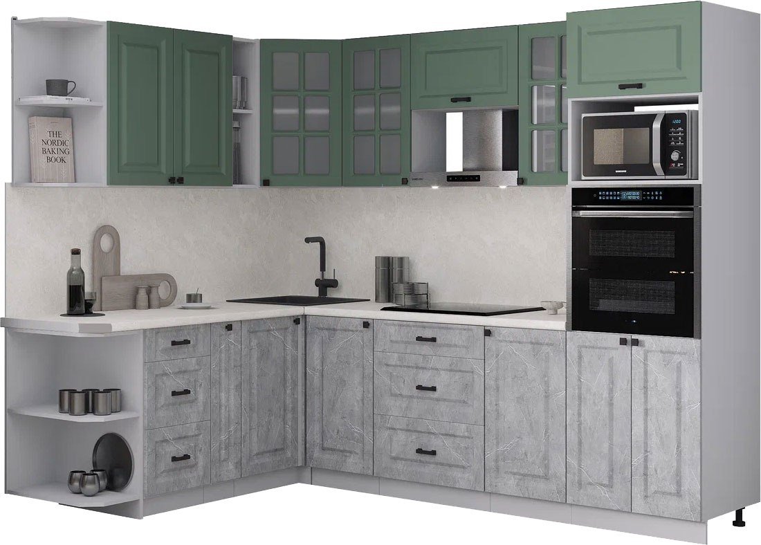 

Готовая кухня Интерлиния Мила Деко 1.88x2.6 LV (керамика/мята/опал светлый)