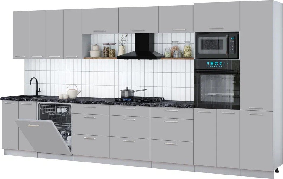 

Готовая кухня Интерлиния Мила Gloss 4.0-ПМ1 (грей/грей/кастилло темный)