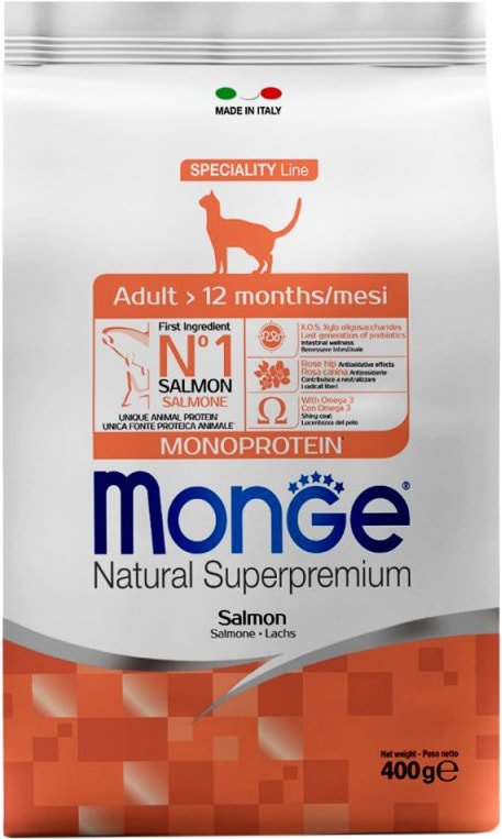 

Сухой корм для кошек Monge Adult Monoprotein Salmone 400 г