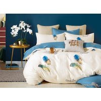 Евро комплект постельного белья Альвитек Сатин Евро CKK-6-009 (белый/синий)