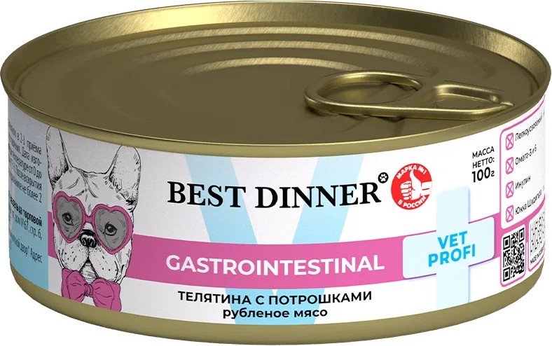 

Консервированный корм для собак Best Dinner Gastro Intestinal Exclusive Телятина с потрошками (100 г)