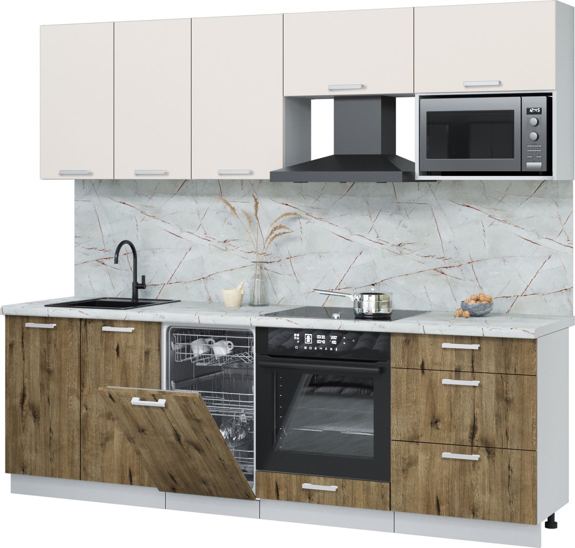 

Готовая кухня Интерлиния Мила Лайт 2.45-ПМ4 (персидский жемчуг/дуб веллингтон/серый каспий)