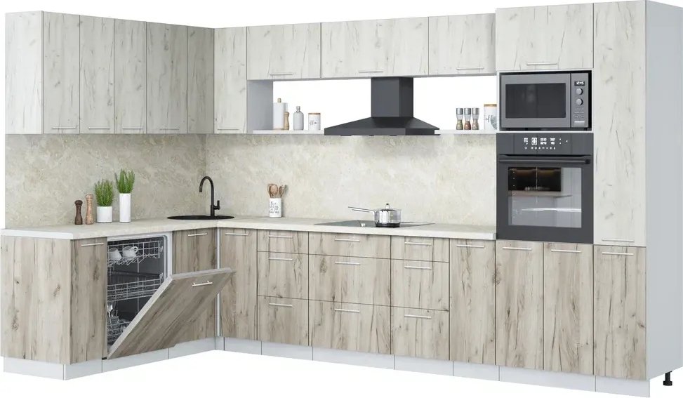 

Готовая кухня Интерлиния Мила Лайт 1.896х3.48 (дуб белый/дуб серый/опал светлый)