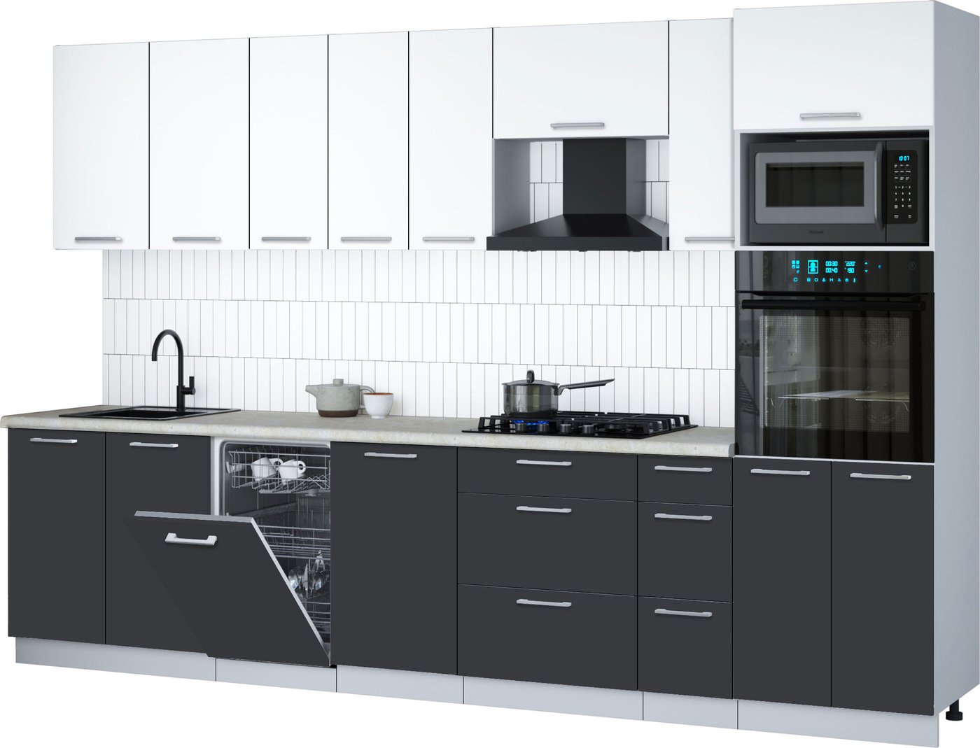 

Готовая кухня Интерлиния Мила Gloss 3.2-ПМ3 (пепел/белый/опал светлый)