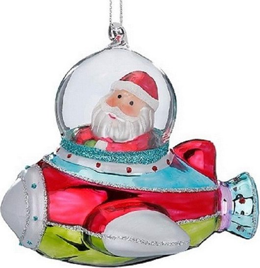 

Елочная игрушка Inge's Christmas Figural Glass Ornaments Санта в самолете 64689H600