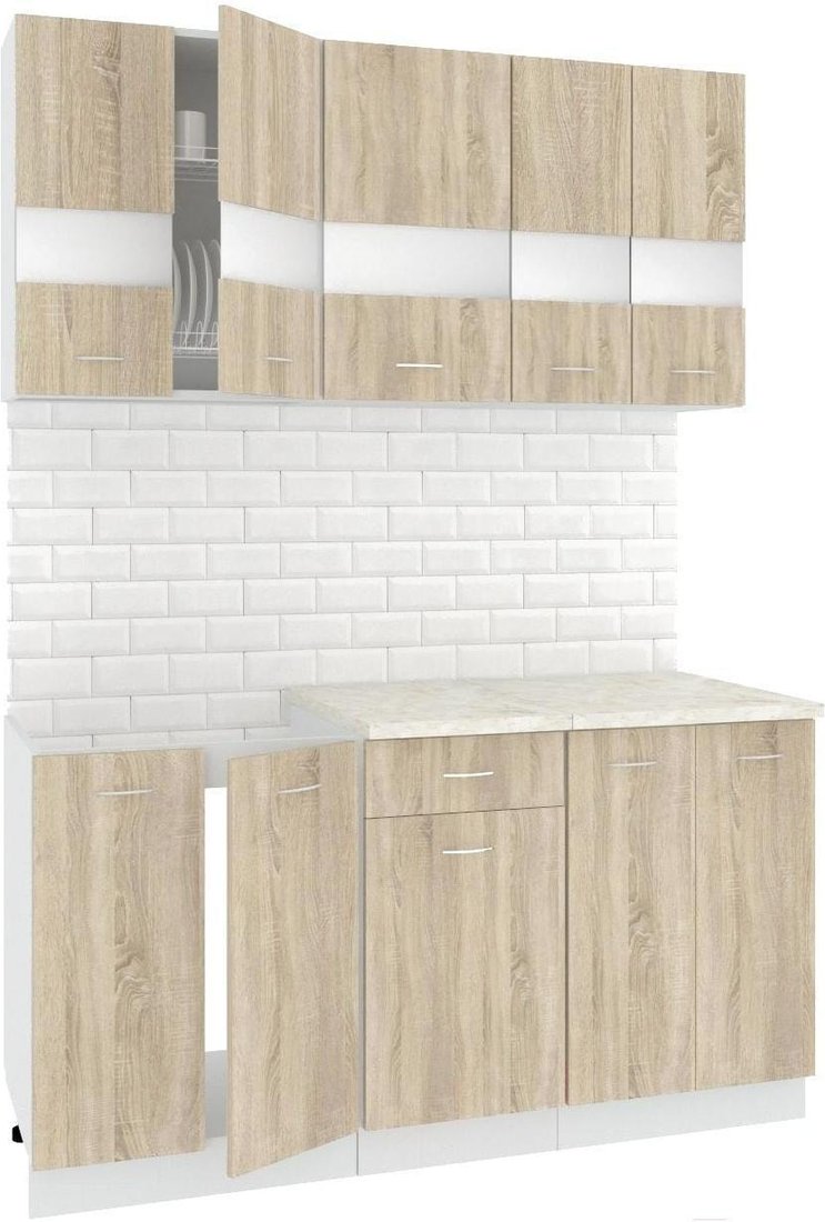 

Готовая кухня Кортекс-мебель Корнелия Экстра 1.5м (дуб сонома/королевский опал)