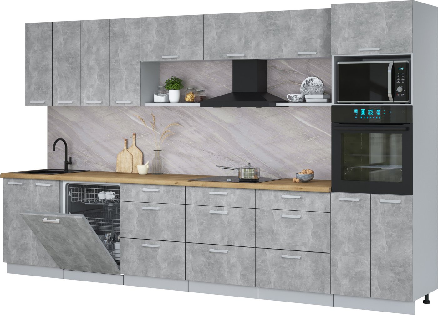 

Готовая кухня Интерлиния Мила Лайт 3.6-ПМ1-2 (бетон/бетон/дуб бунратти)