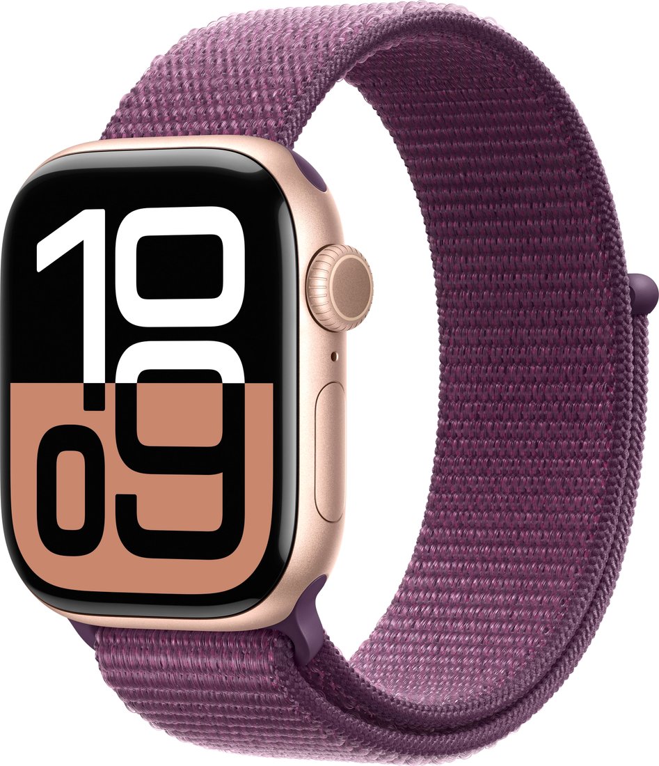 

Умные часы Apple Watch Series 10 42 мм (алюминиевый корпус, розовое золото/сливовый, нейлоновый ремешок)