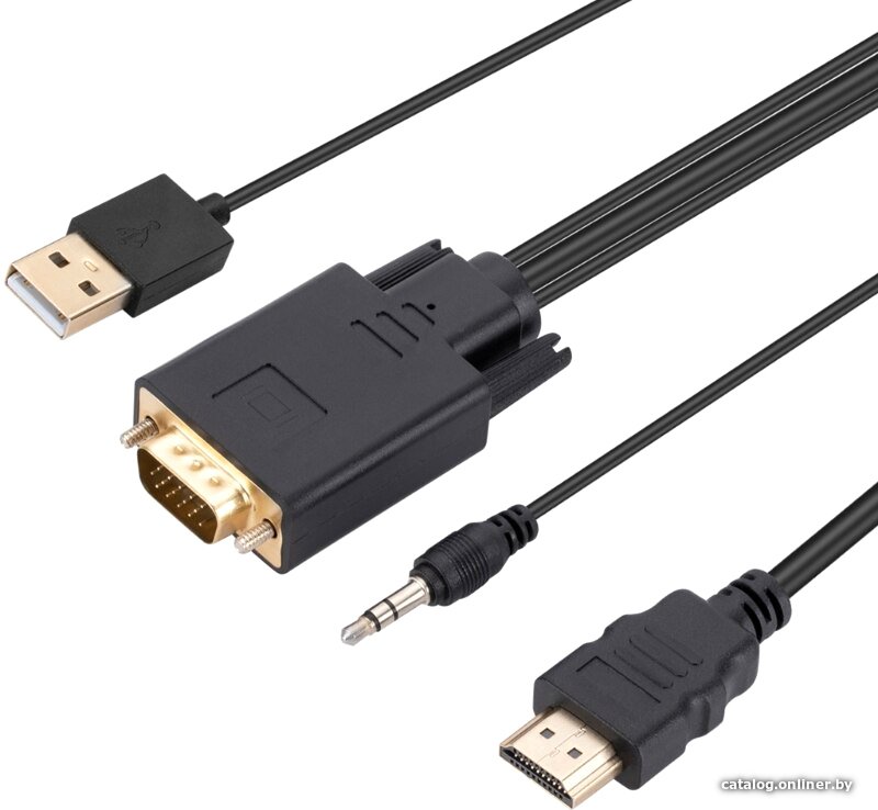 Кабель USBTOP HDMI - VGA - 3.5 mm - USB Type-A (1.8 м, черный)