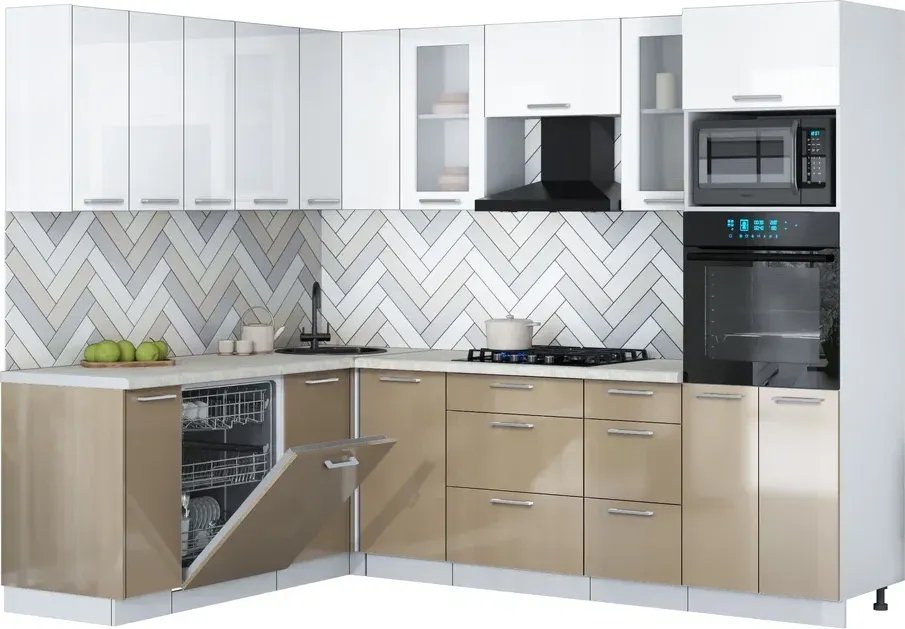 

Готовая кухня Интерлиния Мила Gloss 1.896х2.58 (капучино глянец/белый глянец/опал светлый)